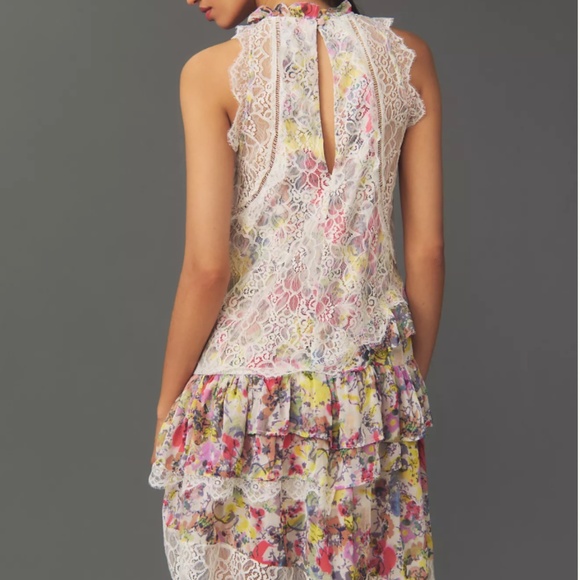 Anthropologie Sleeveless Lace-Back Tiered Mini Dress – Feminine, Flowy & Flatter - Picture 4 of 16